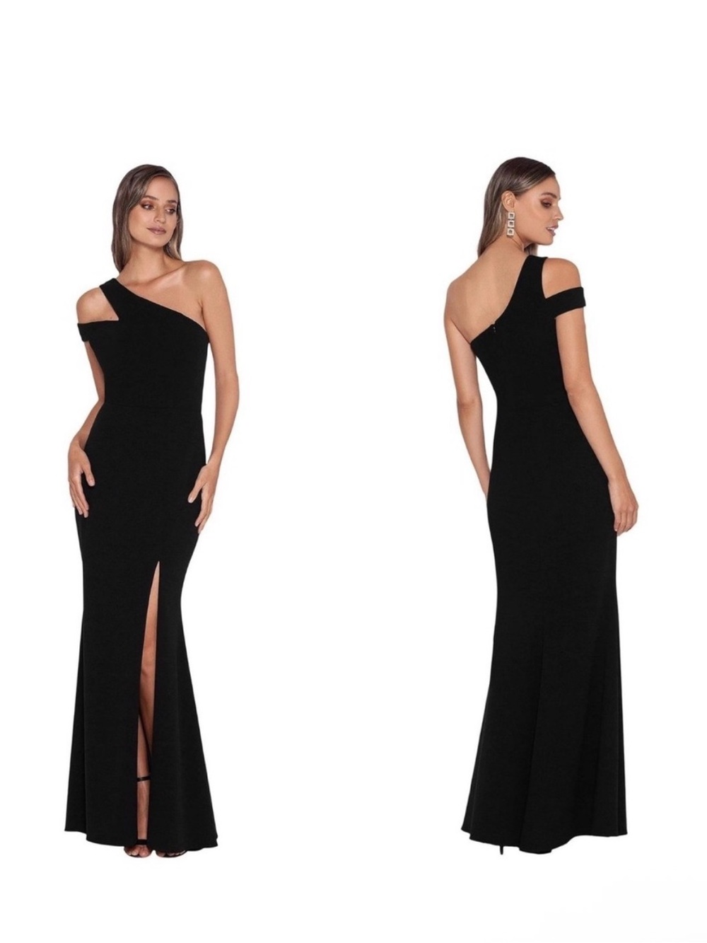 Xscape Black One-Shoulder Evening Dress with Side Slit